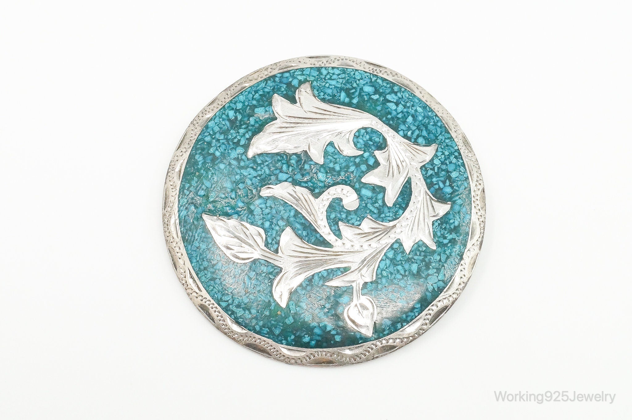 Vintage Mexico Handmade Crushed Turquoise Sterling Silver Pendant Pin | Jewelry > Necklaces > Pendants | Wiccan Center