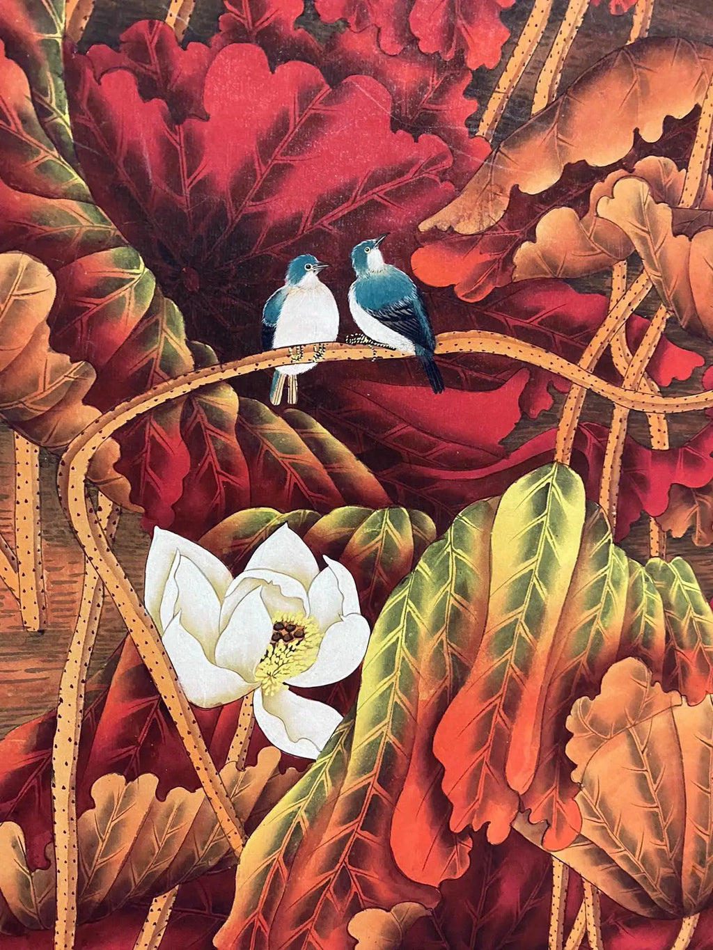 Vintage Chinese Lotus Scroll Painting with Calligraphy by Zhang Daqian