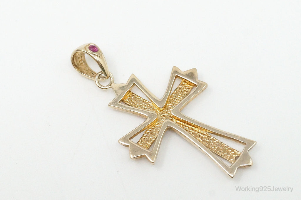 Vintage Designer SLC Ruby Rhinestone Gold Vermeil Cross Sterling Silver Pendant | Jewelry > Necklaces > Pendants | Wiccan Center