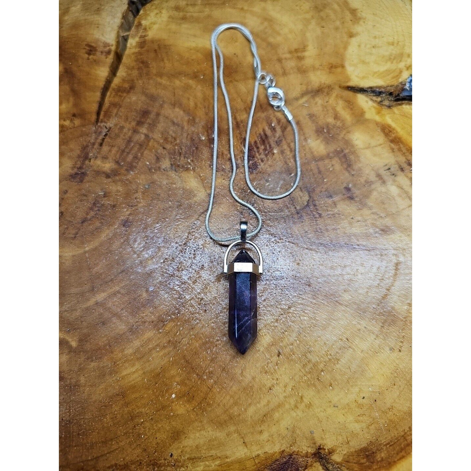 Amethyst Crystal Hexagon Pendant Necklace — 16in Silver Chain | CrystalCloud Company