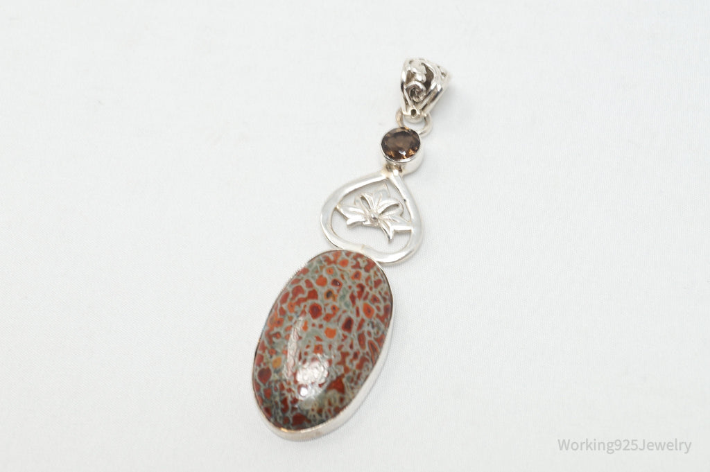 Vintage Large Jasper Smoky Topaz Sterling Silver Necklace Pendant | Jewelry > Necklaces > Pendants | Wiccan Center