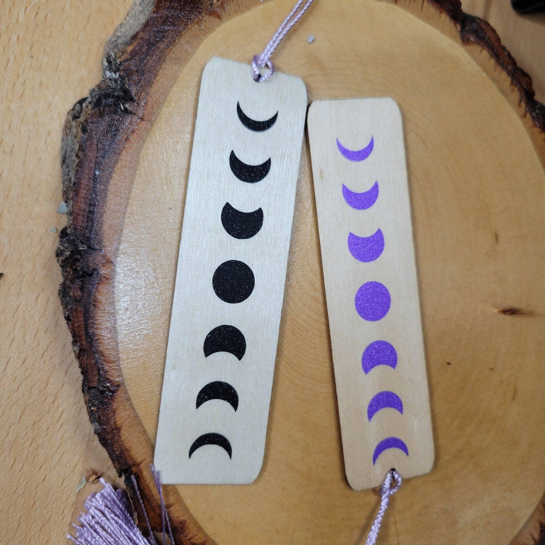 Moon Phases Wood Bookmark