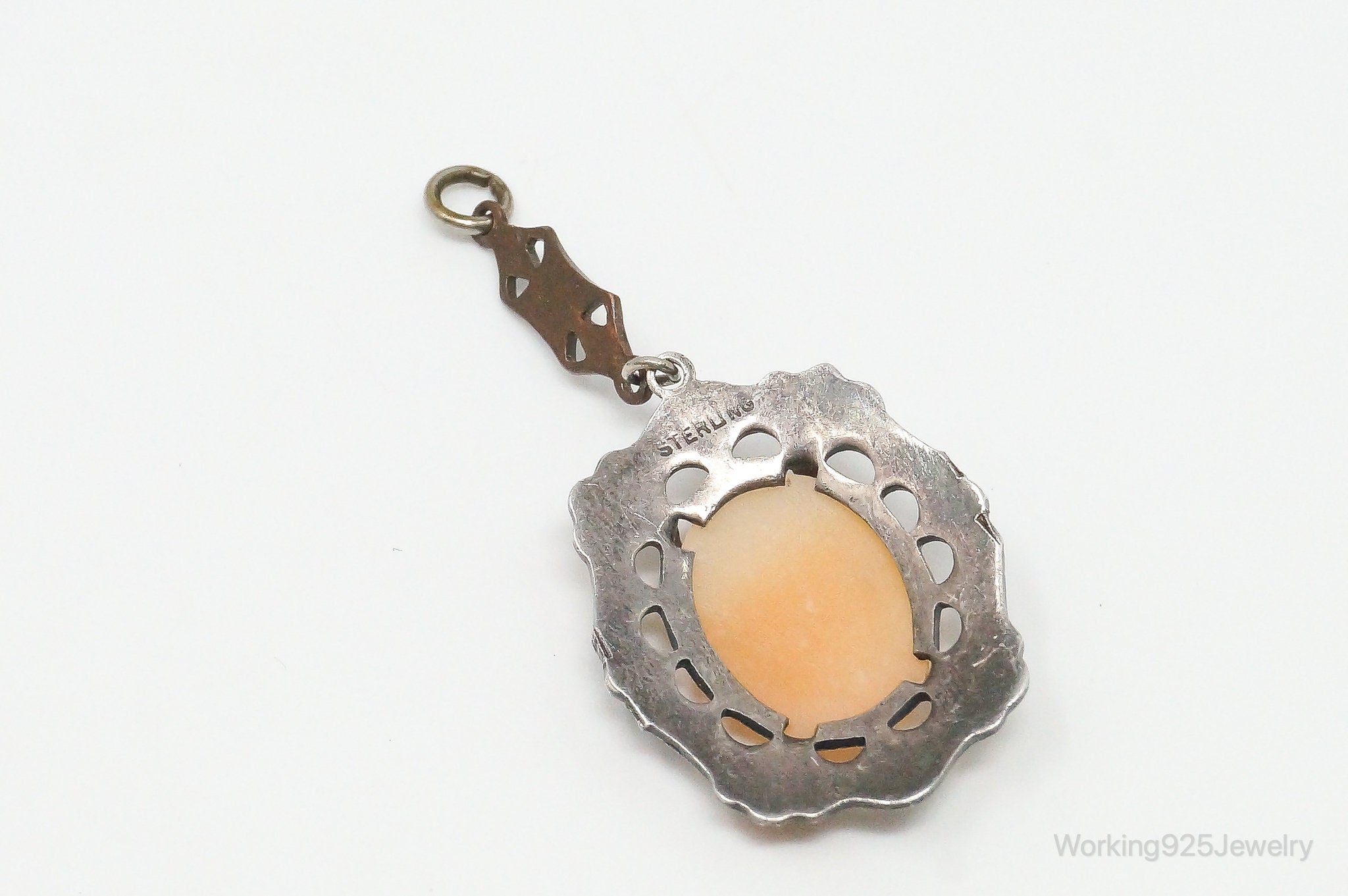 Antique Carved Woman Cameo Shell Enamel Sterling Silver Pendant | Jewelry > Necklaces > Pendants | Wiccan Center