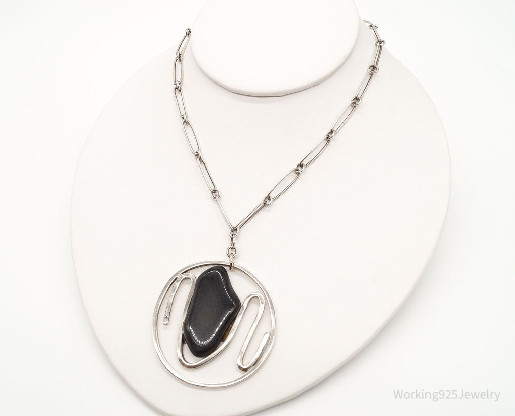 Vintage Black Onyx Modernist Silver Chain Necklace | Jewelry > Necklaces > Pendants | Wiccan Center