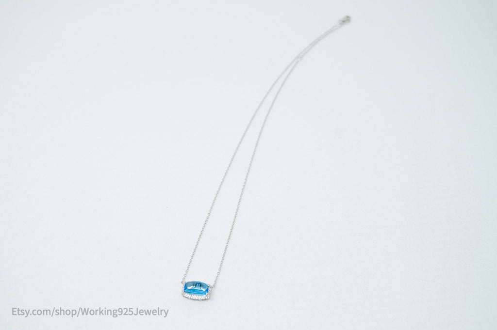 Vintage Art Deco Style Checkerboard Blue Topaz CZ Sterling Silver Necklace | Jewelry > Necklaces > Pendants | Wiccan Center