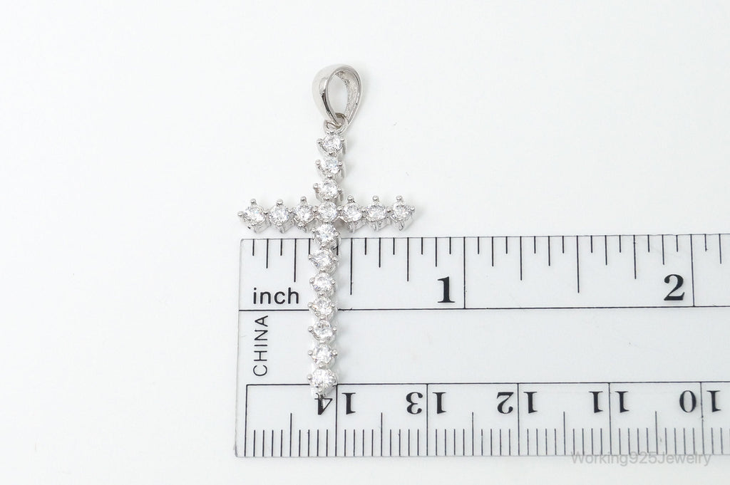 Large Vintage Cubic Zirconia Cross Sterling Silver Necklace Pendant | Jewelry > Necklaces > Pendants | Wiccan Center