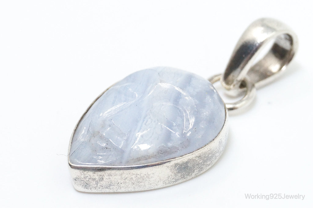 Vintage Blue Lace Agate Moon Face Sterling Silver Pendant | Jewelry > Necklaces > Pendants | Wiccan Center