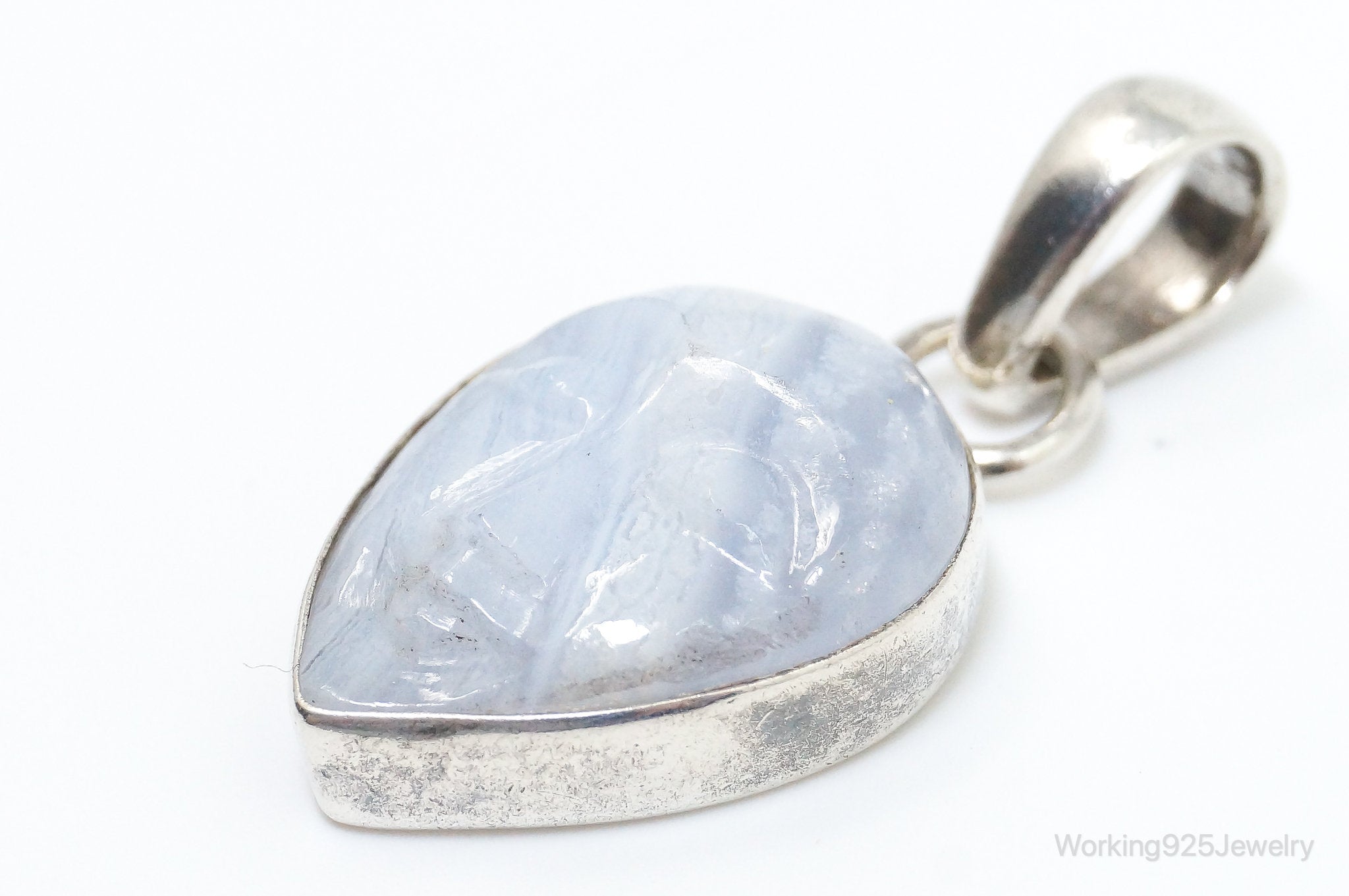 Vintage Blue Lace Agate Moon Face Sterling Silver Pendant | Jewelry > Necklaces > Pendants | Wiccan Center