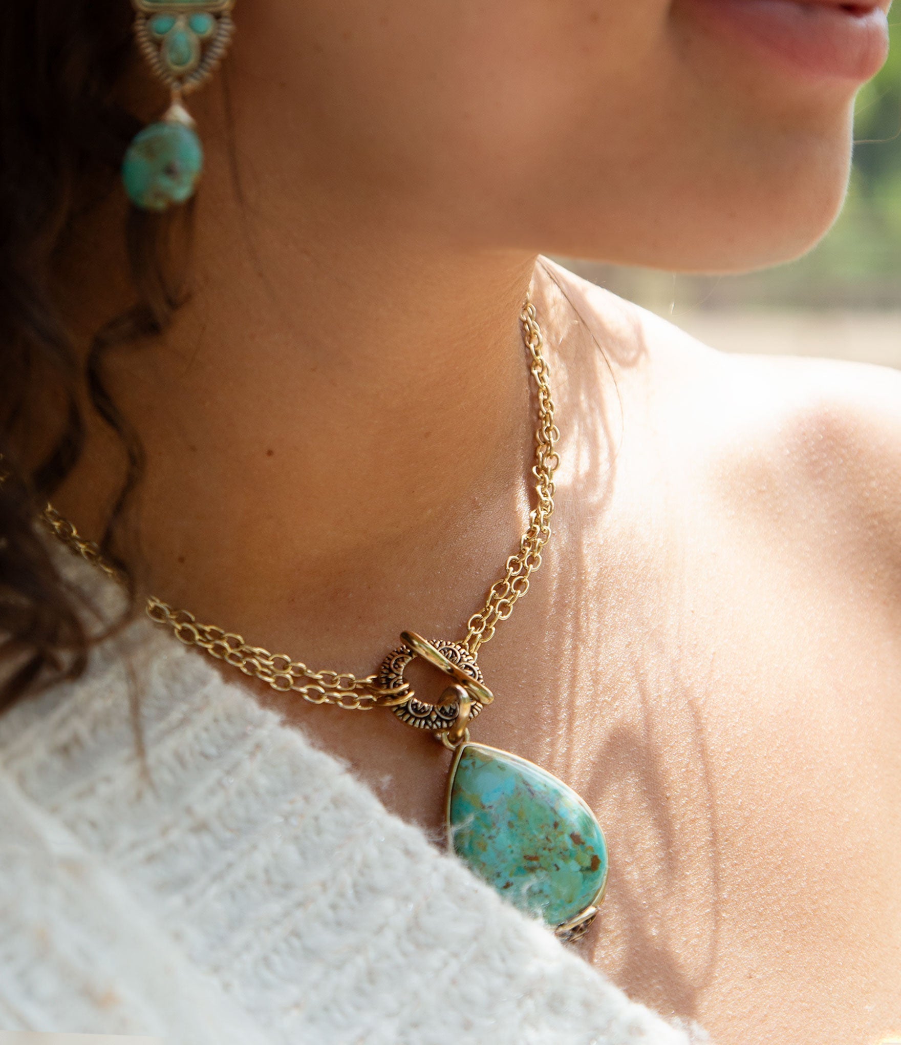 Abby Blue Turquoise and Golden Bronze Pendant Necklace | Necklaces | Wiccan Center