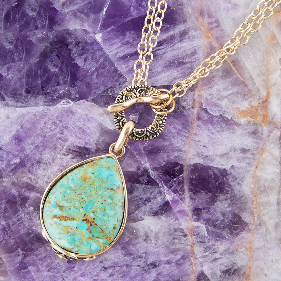 Abby Blue Turquoise and Golden Bronze Pendant Necklace | Necklaces | Wiccan Center