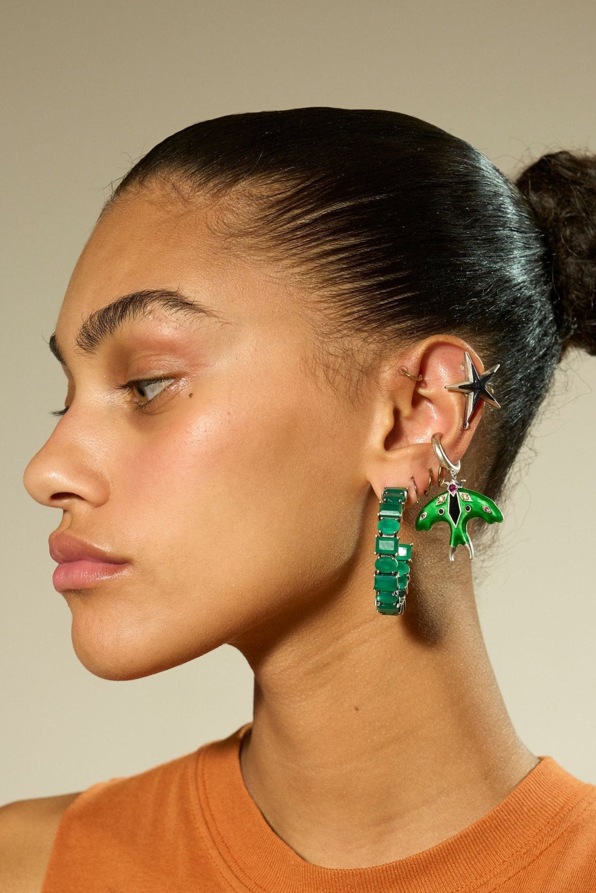 Luna Moth Enamel Ear Cuff (Silver)