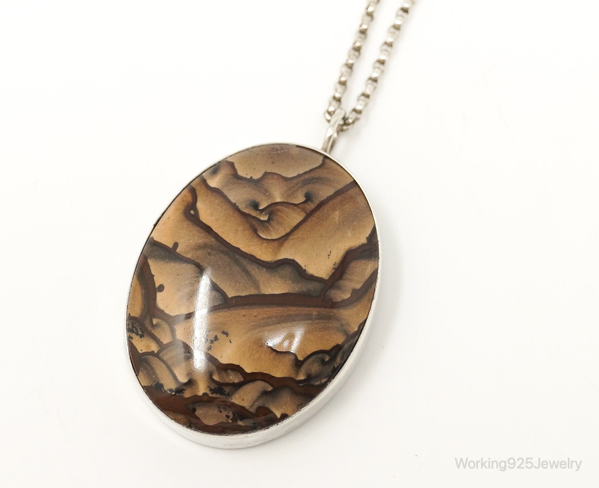 Vintage Unsigned Native American Large Picture Jasper Sterling Silver Necklace | Jewelry > Necklaces > Pendants | Wiccan Center