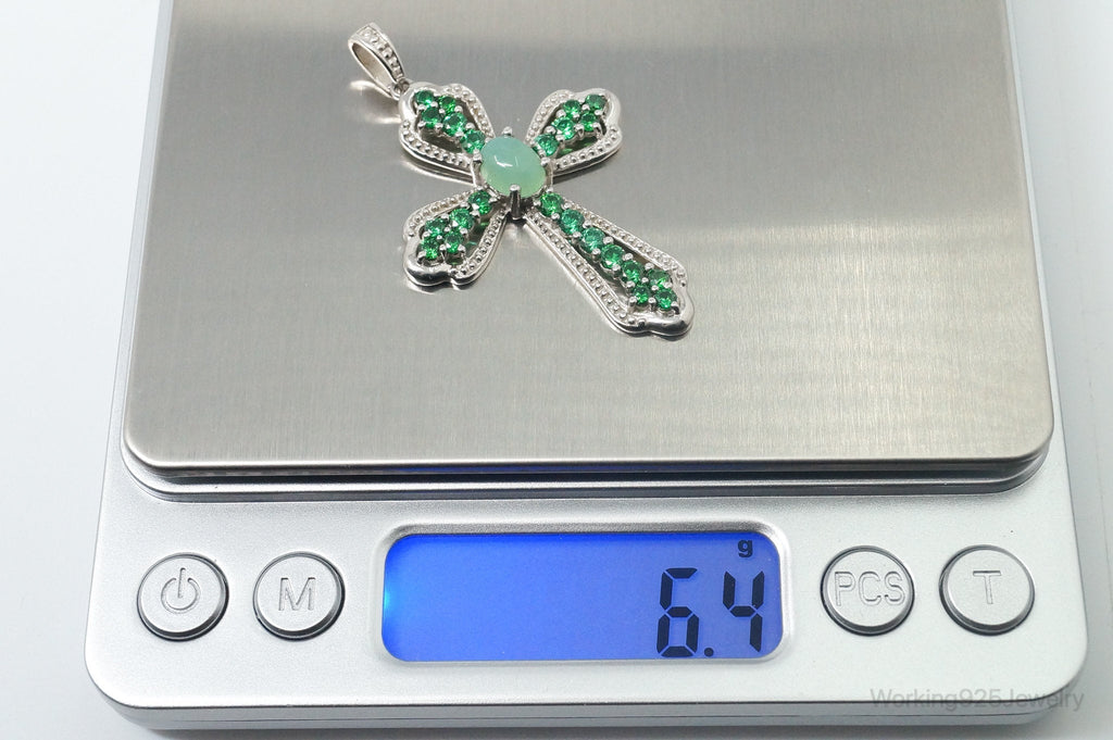 Vintage Green Chalcedony Green Cubic Zirconia Cross Sterling Silver Pendant | Jewelry > Necklaces > Pendants | Wiccan Center