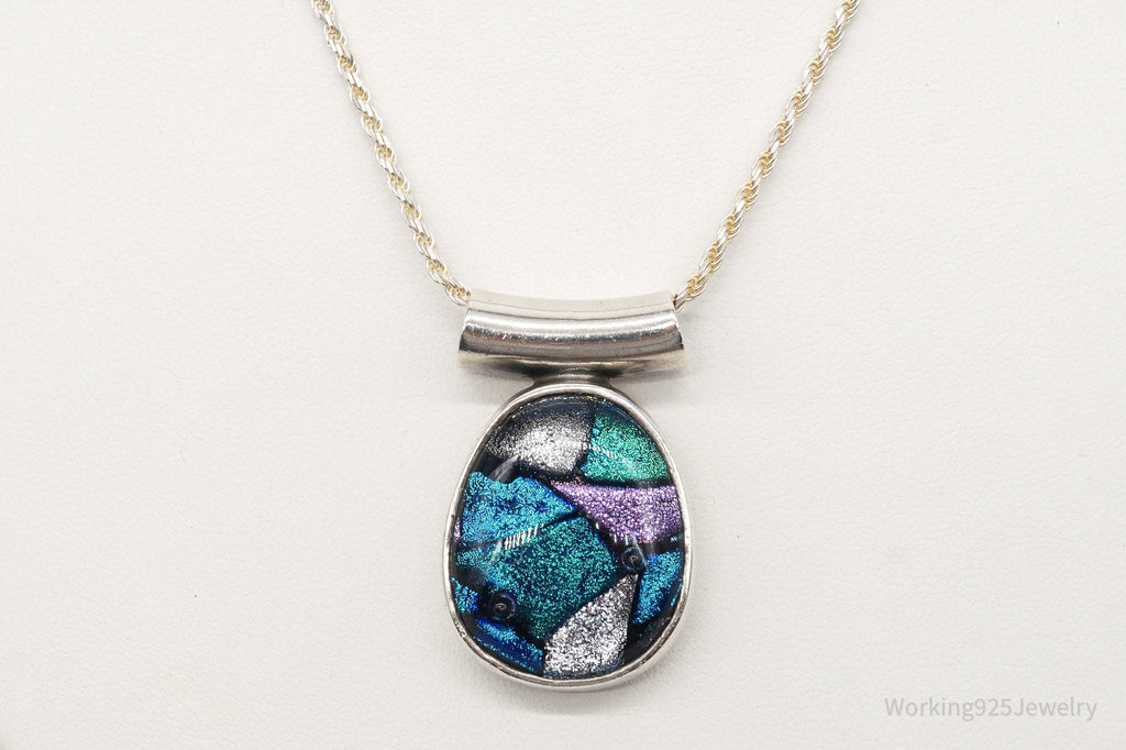 Vintage Large Dichroic Glass Sterling Silver Necklace | Jewelry > Necklaces > Pendants | Wiccan Center