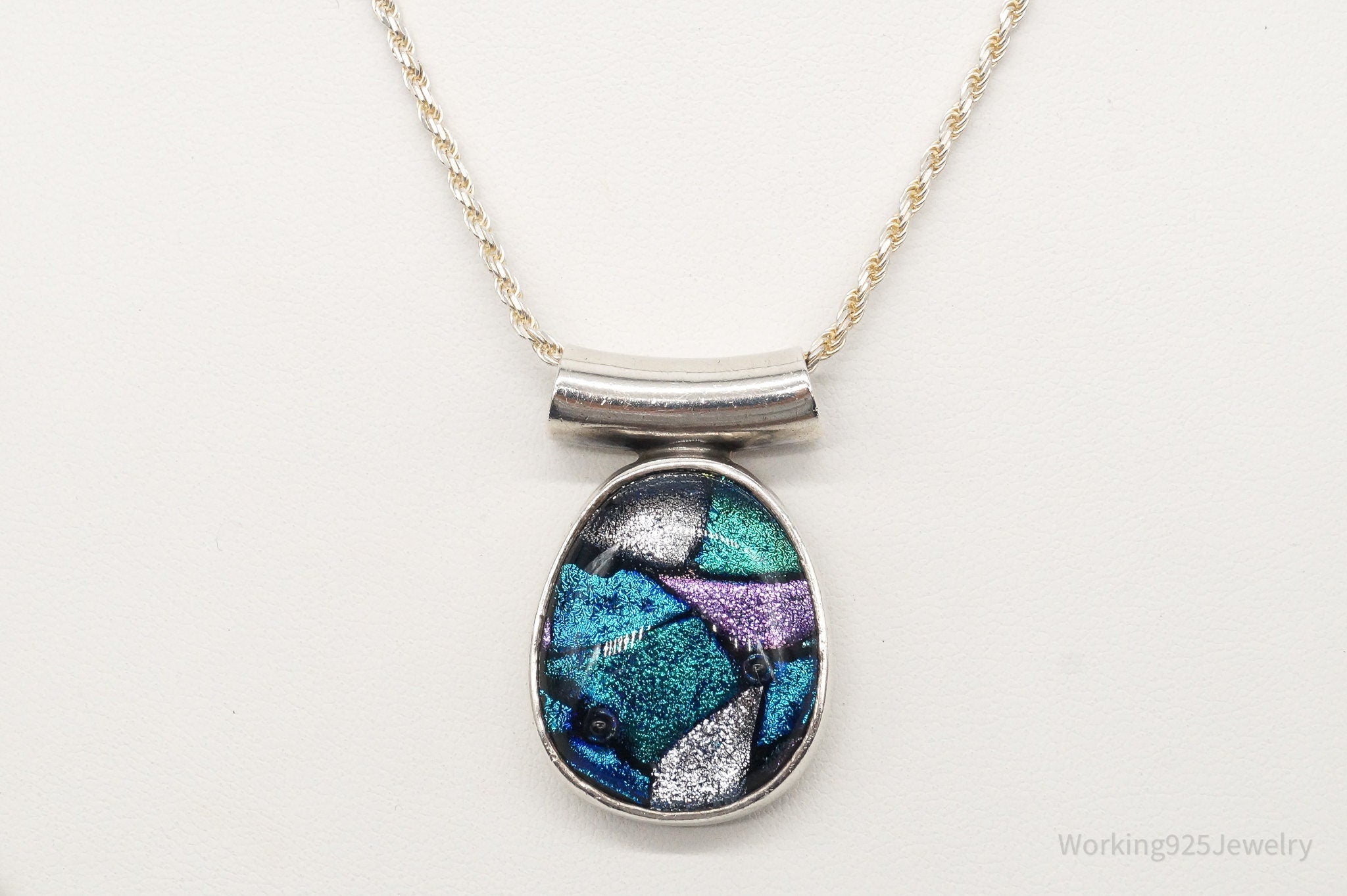 Vintage Large Dichroic Glass Sterling Silver Necklace | Jewelry > Necklaces > Pendants | Wiccan Center