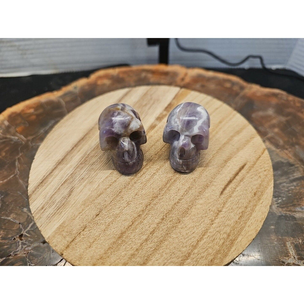 Dream Amethyst Crystal Skull Pair — 93g, Polished Display Pieces | CrystalCloud Company | Crystal Carvings & Skulls | Wiccan Center