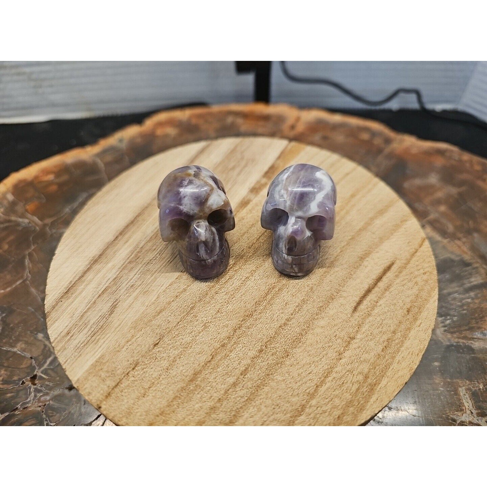 Dream Amethyst Crystal Skull Pair — 93g, Polished Display Pieces | CrystalCloud Company | Crystal Carvings & Skulls | Wiccan Center