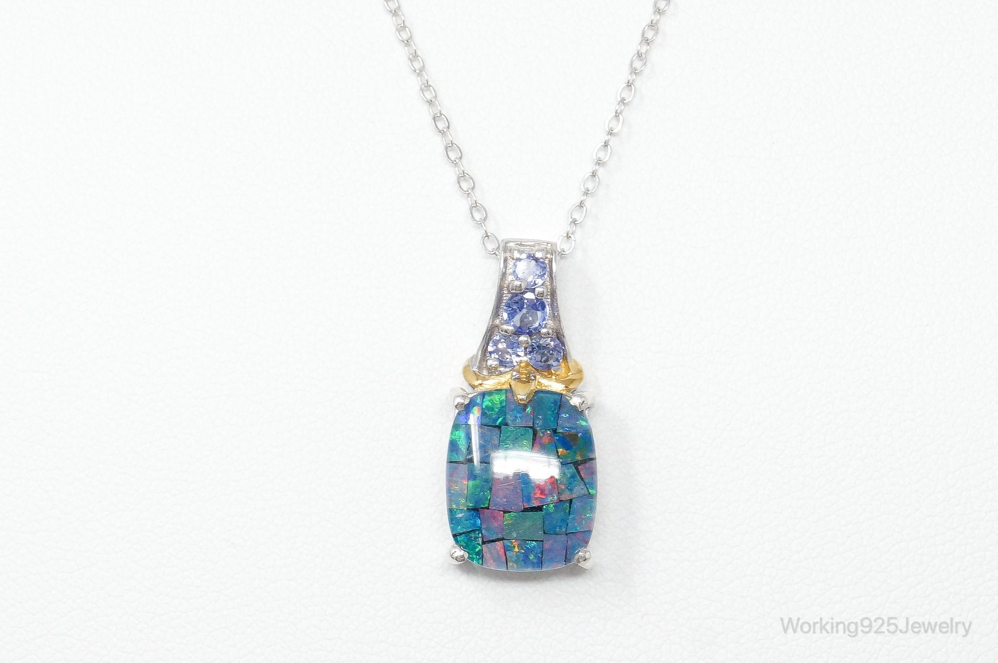 Vintage Blue Opal Amethyst Gold Vermeil Sterling Silver Necklace | Jewelry > Necklaces > Pendants | Wiccan Center
