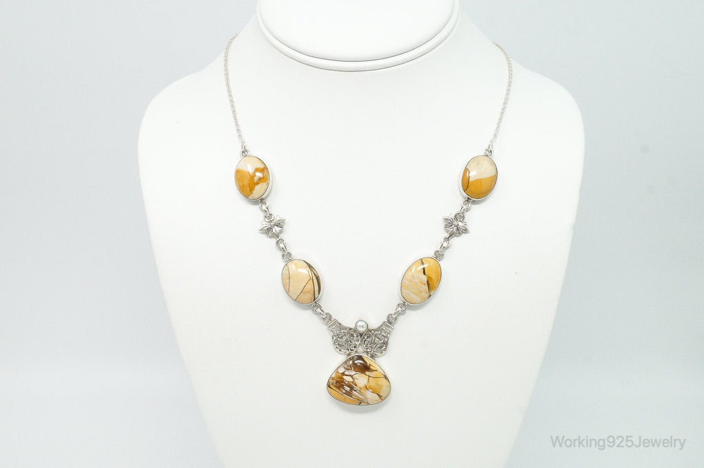 Vintage Brecciated Mookaite Jasper Pearl Sterling Silver Necklace | Jewelry > Necklaces > Pendants | Wiccan Center