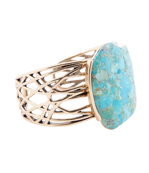 Abstract Blue Turquoise Golden Statement Cuff | Bracelets | Wiccan Center