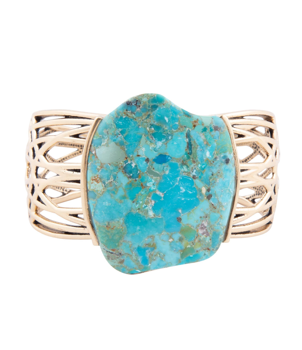 Abstract Blue Turquoise Golden Statement Cuff | Bracelets | Wiccan Center