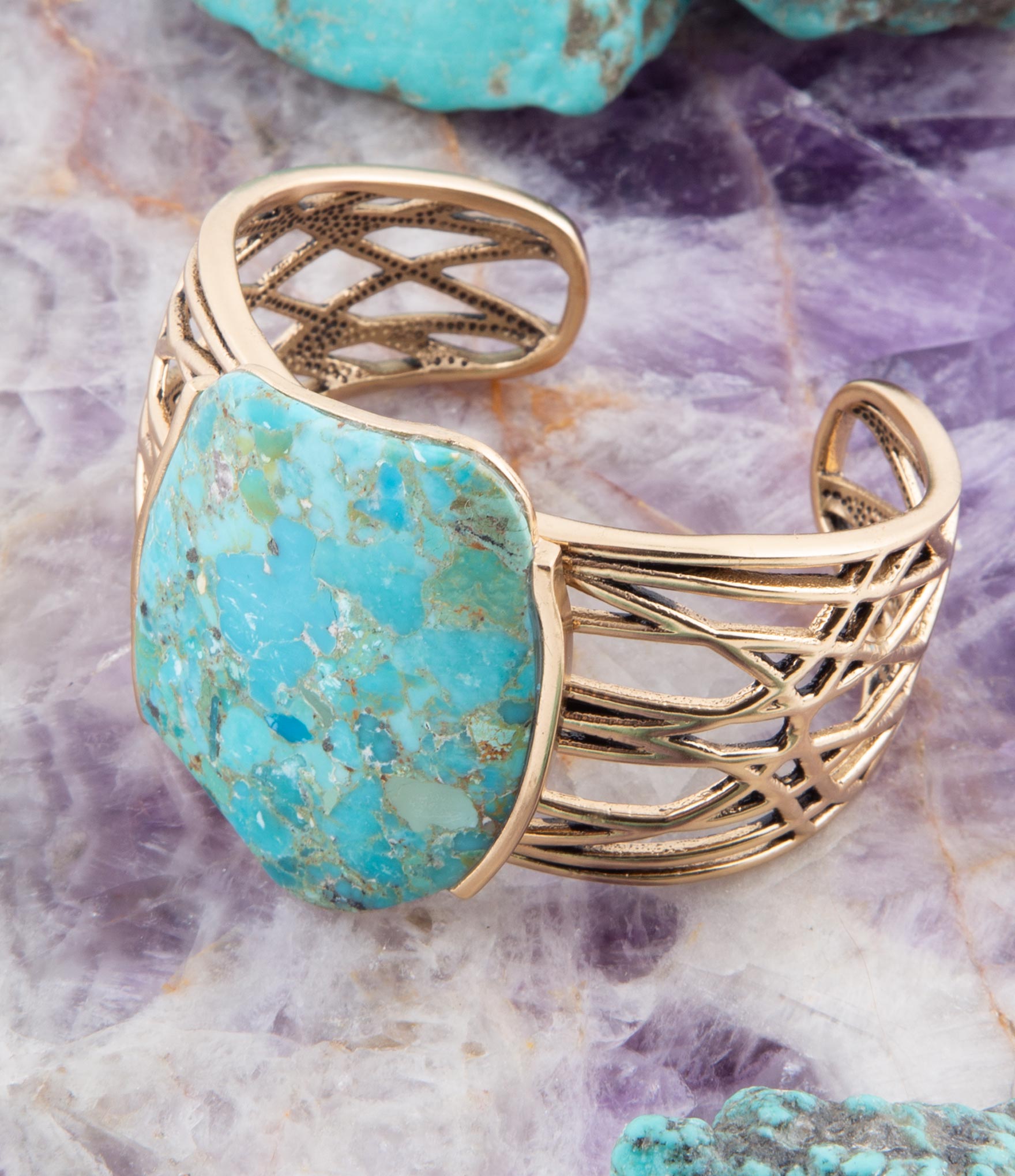 Abstract Blue Turquoise Golden Statement Cuff | Bracelets | Wiccan Center