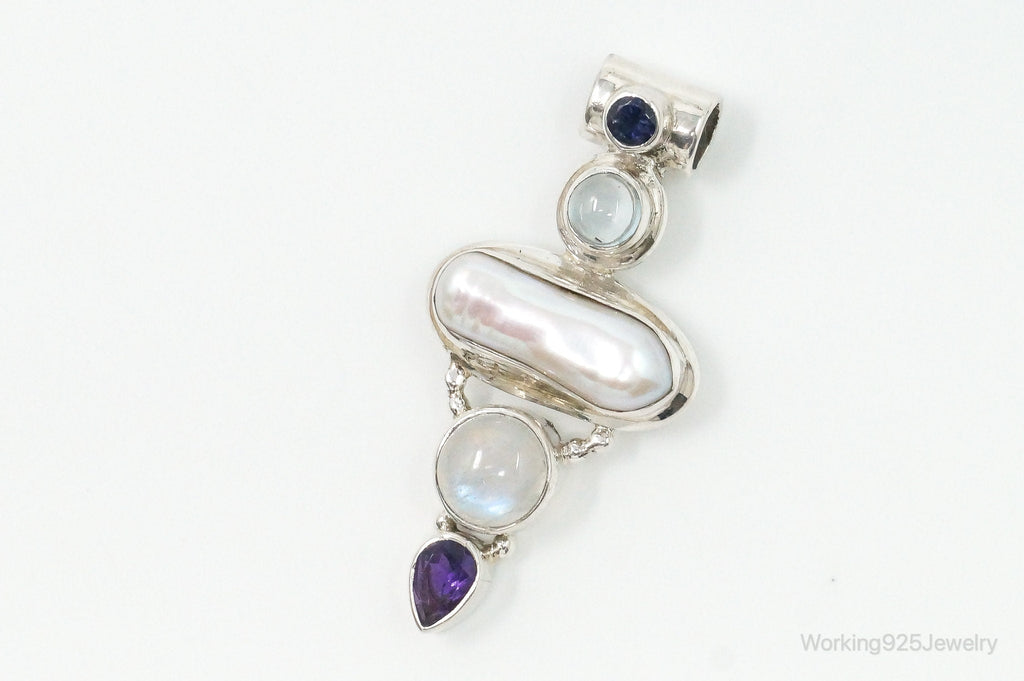 Large SJ Amethyst Blue Topaz Moonstone Iolite Sterling Silver Pendant | Jewelry > Necklaces > Pendants | Wiccan Center