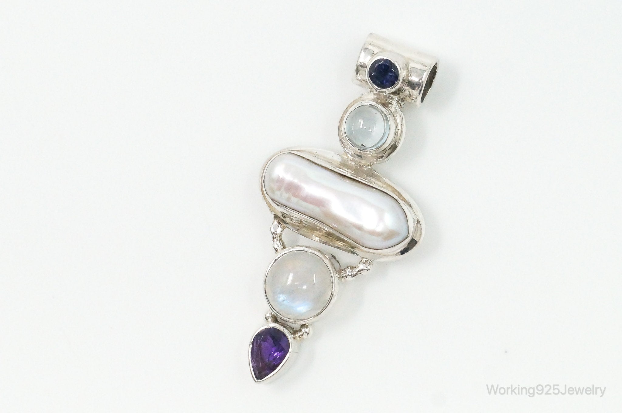 Large SJ Amethyst Blue Topaz Moonstone Iolite Sterling Silver Pendant | Jewelry > Necklaces > Pendants | Wiccan Center