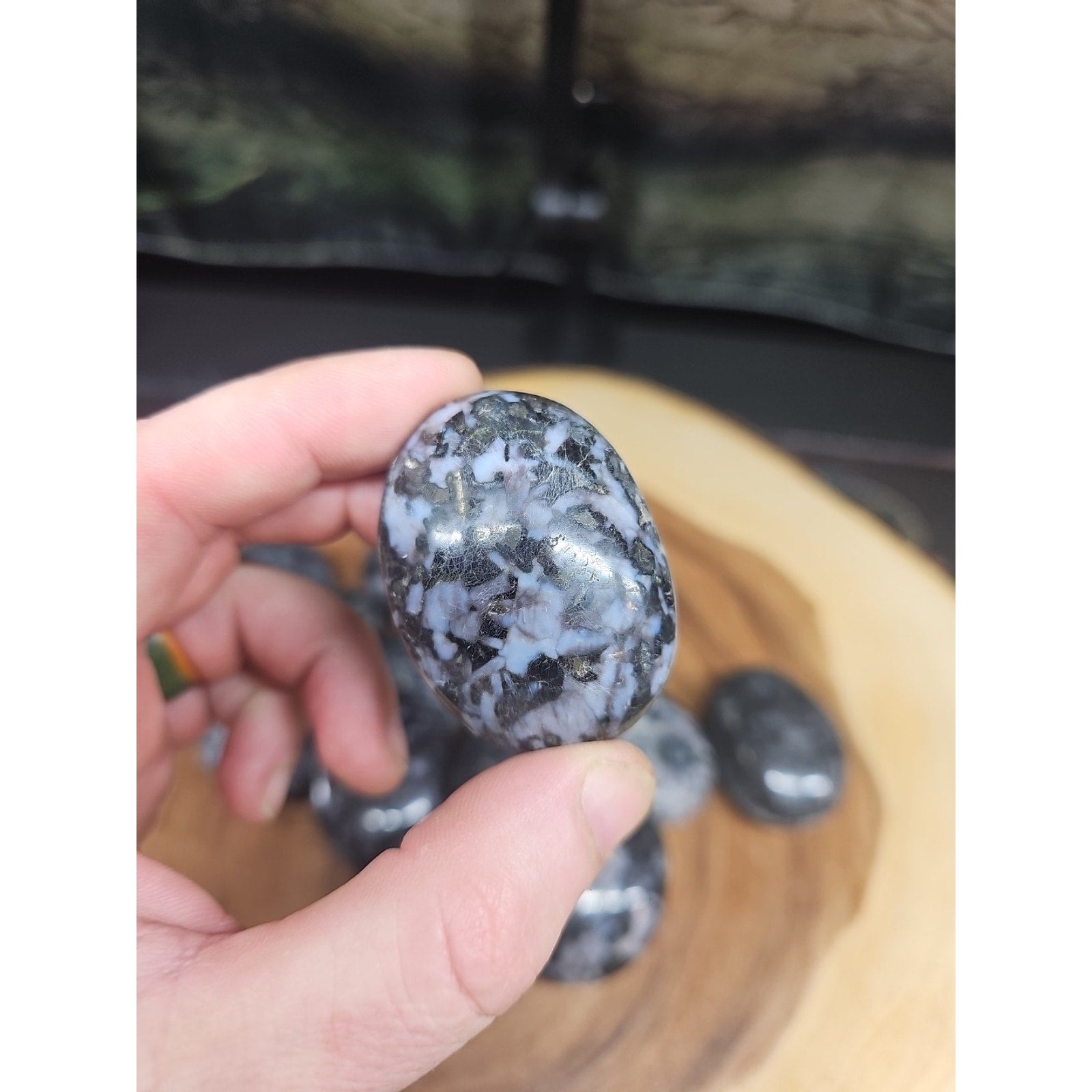 5Pcs Natural Polychrome Merlinite Gabbro Crystal Palm Stone | Palm Stones & Tumbled Crystals | Wiccan Center