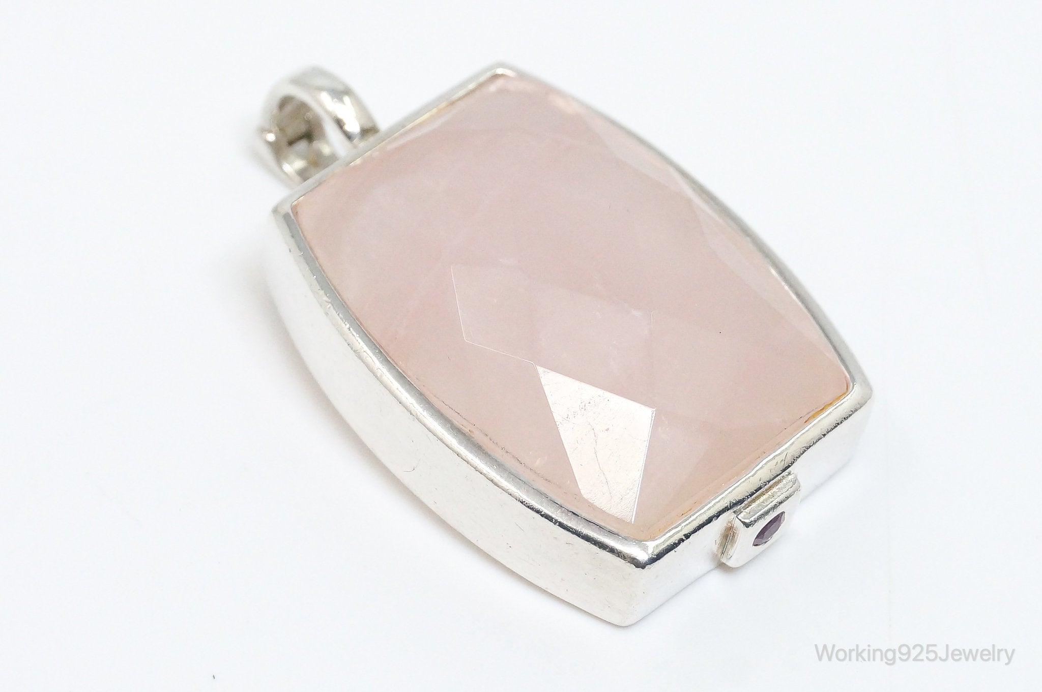 Large Designer ELLE Rose Quartz Ruby Sterling Silver Necklace Pendant | Jewelry > Necklaces > Pendants | Wiccan Center