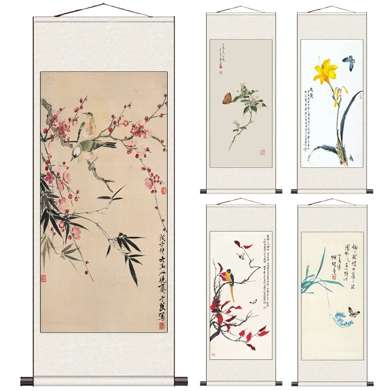 Peach Blossom Double Swallow Decorative Calligraphy and Painting Silk Gift Room Decor Aesthetic Wall Art Home Decor
