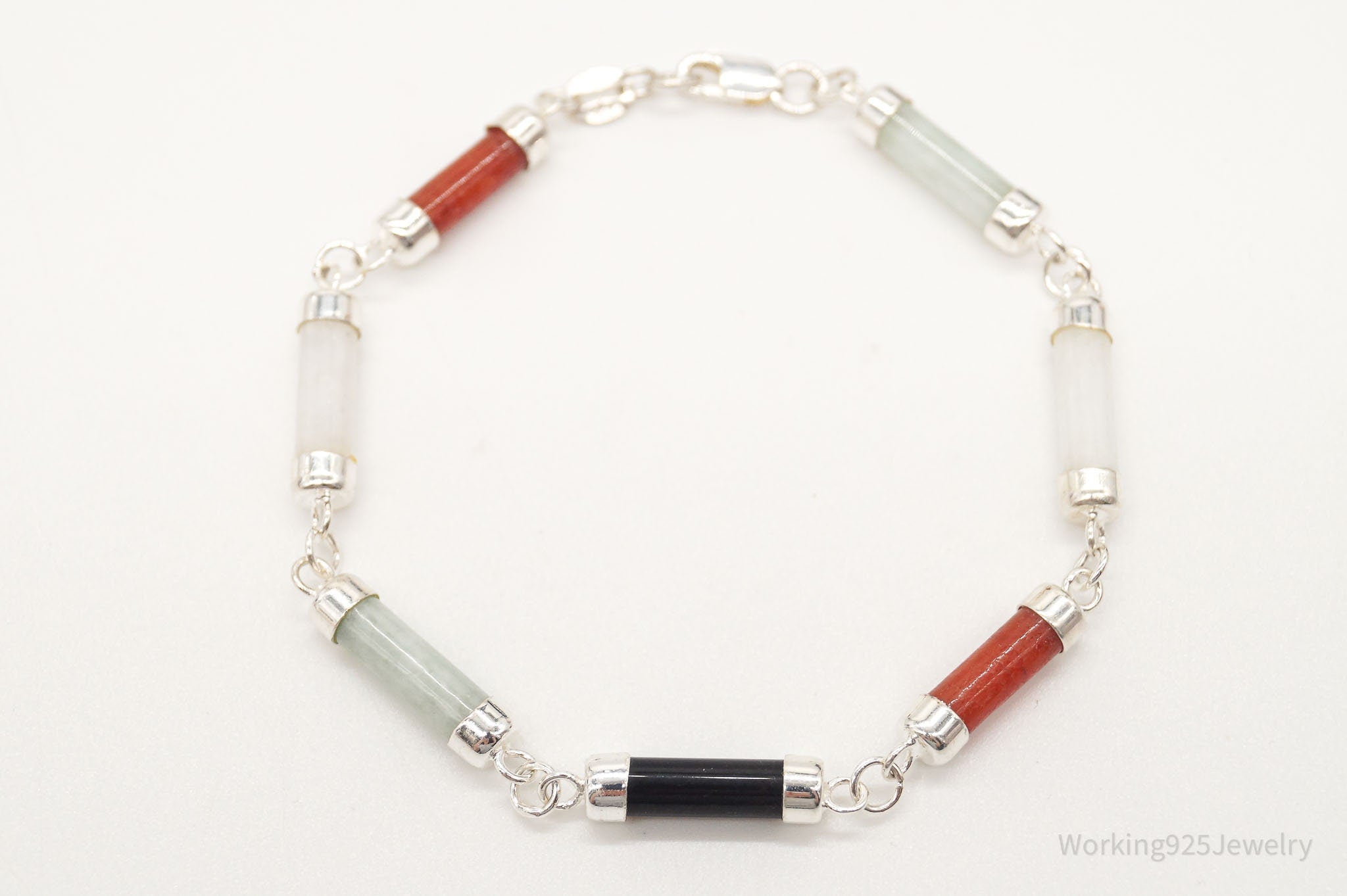 Vintage Jade Coral Black Onyx Sterling Silver Bracelet | Jewelry > Bracelets | Wiccan Center