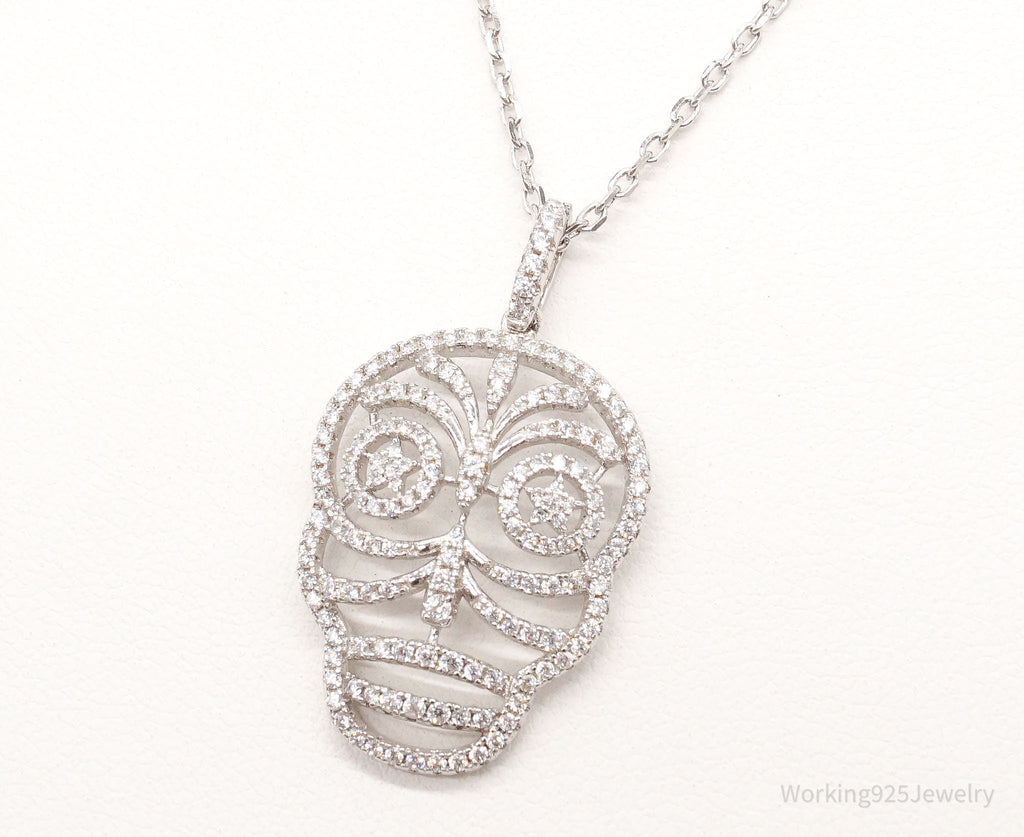 Vintage Cubic Zirconia Skull Sterling Silver Necklace | Jewelry > Necklaces > Pendants | Wiccan Center