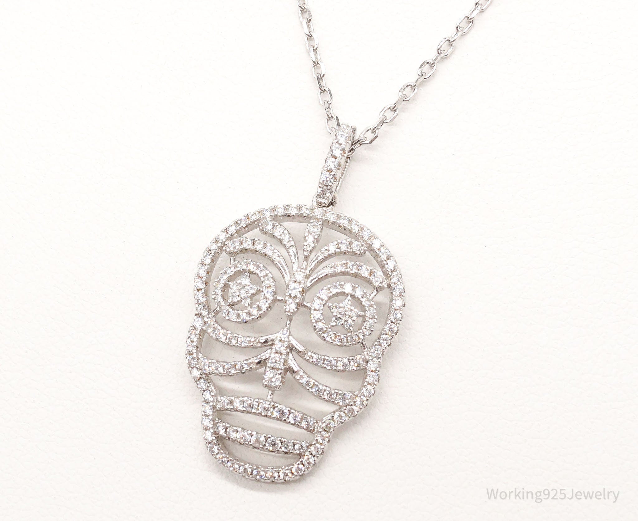 Vintage Cubic Zirconia Skull Sterling Silver Necklace | Jewelry > Necklaces > Pendants | Wiccan Center