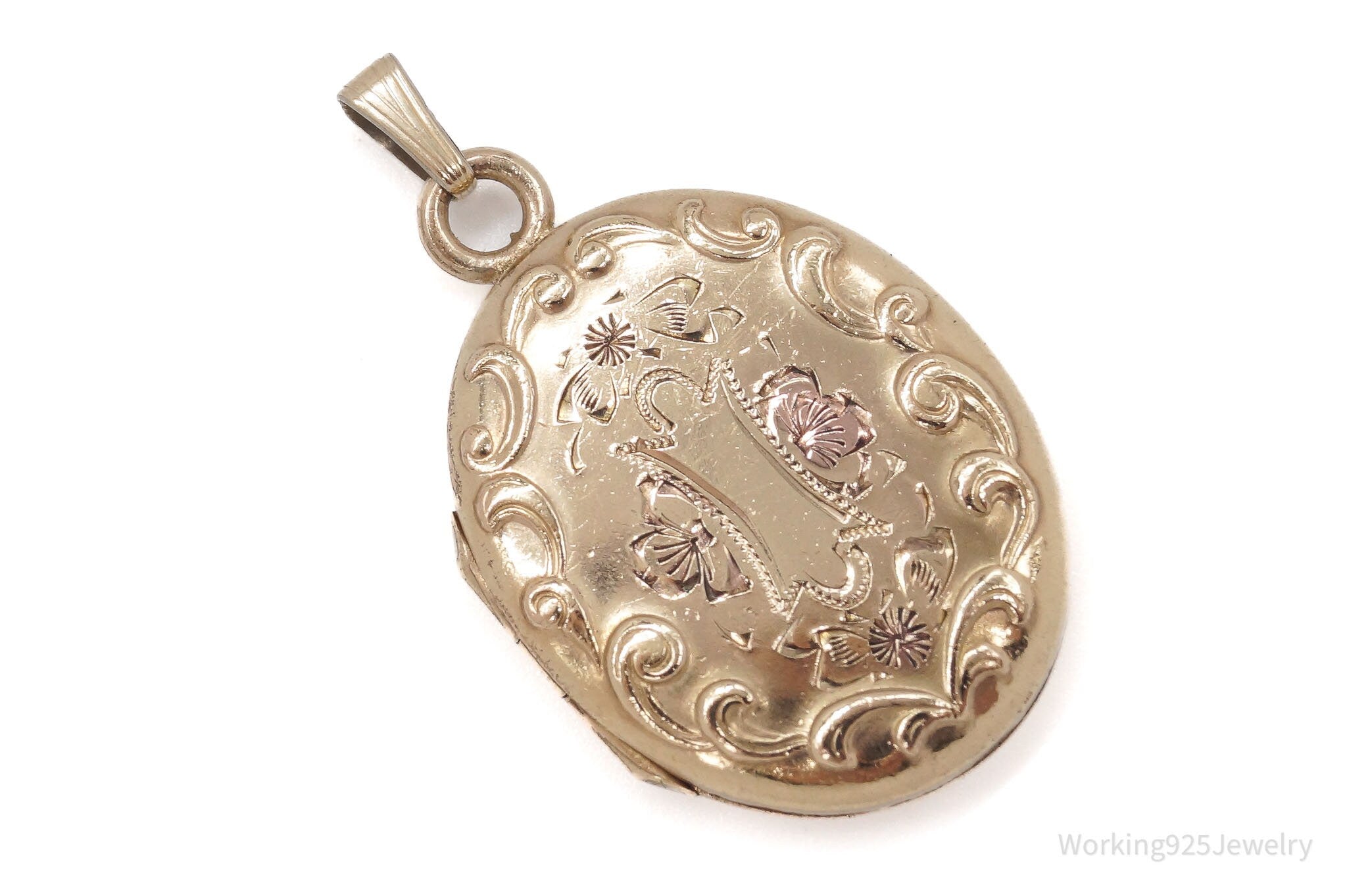 Antique 12K Gold Filled Floral Etched Locket Pendant | Jewelry > Necklaces > Pendants | Wiccan Center
