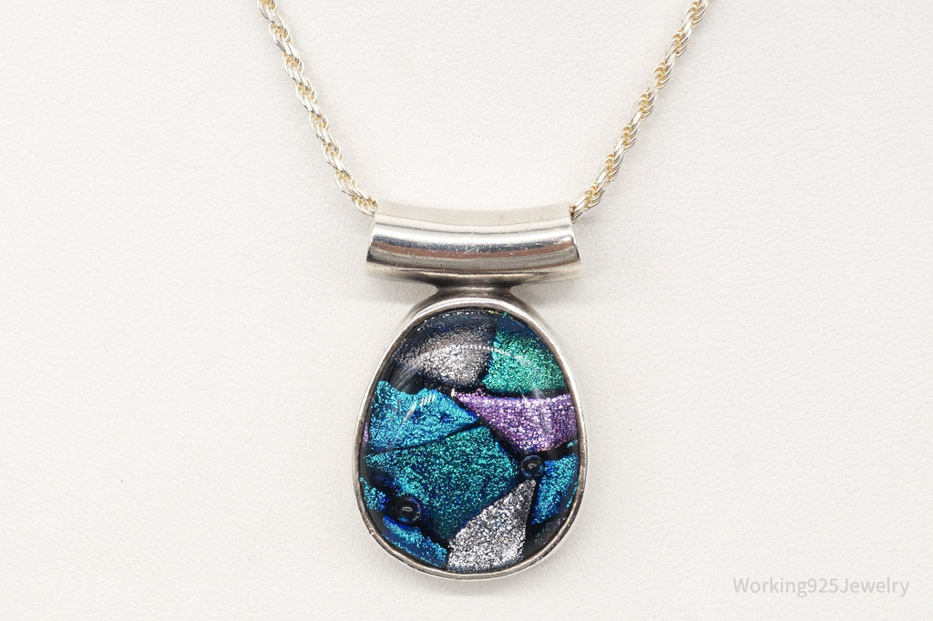 Vintage Large Dichroic Glass Sterling Silver Necklace | Jewelry > Necklaces > Pendants | Wiccan Center