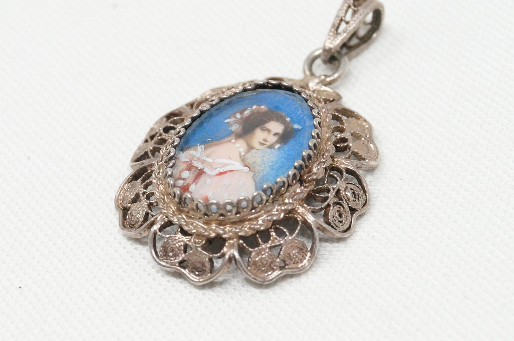 Antique Edwardian Woman Filigree Sterling Silver Necklace Pendant | Jewelry > Necklaces > Pendants | Wiccan Center