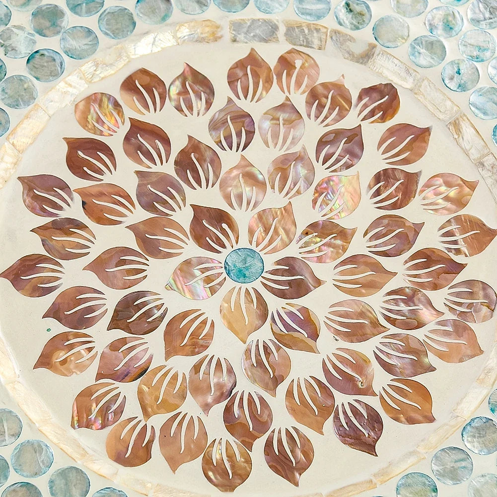 Mother-of-Pearl Inlay Mandala Wooden Serving Tray – Decorative Coffee Table Plate | Serving Tray | Wiccan Center
