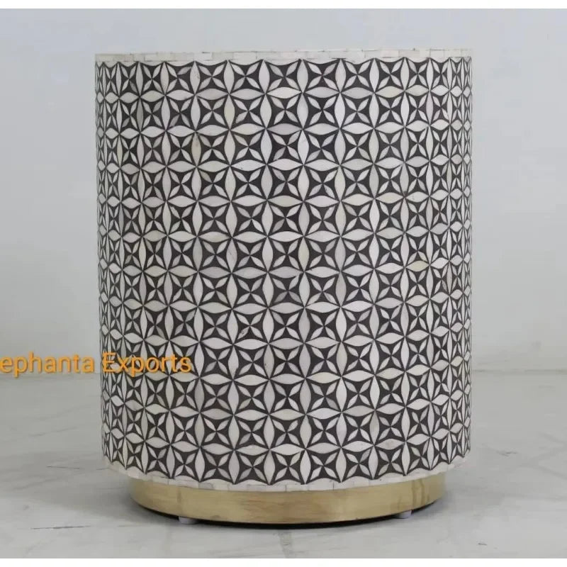 Handcrafted Bone Inlay Accent Table & Drum Stool | Coffee Table | Wiccan Center
