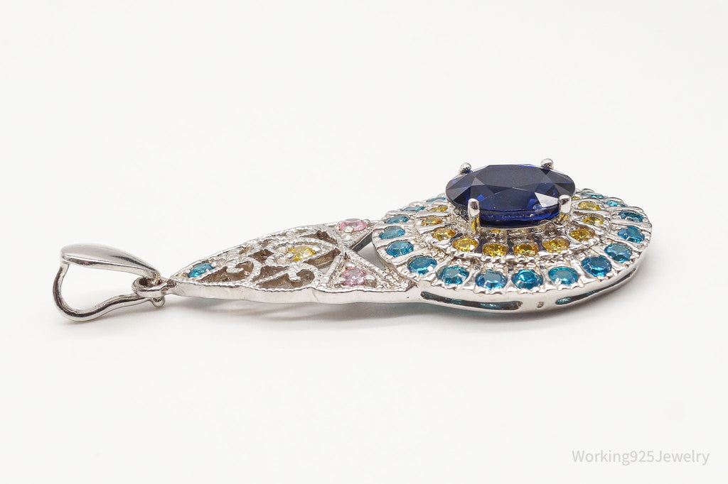 Large Lab Sapphire Multi Color CZ Rhodium Over Sterling Silver Pendant | Jewelry > Necklaces > Pendants | Wiccan Center