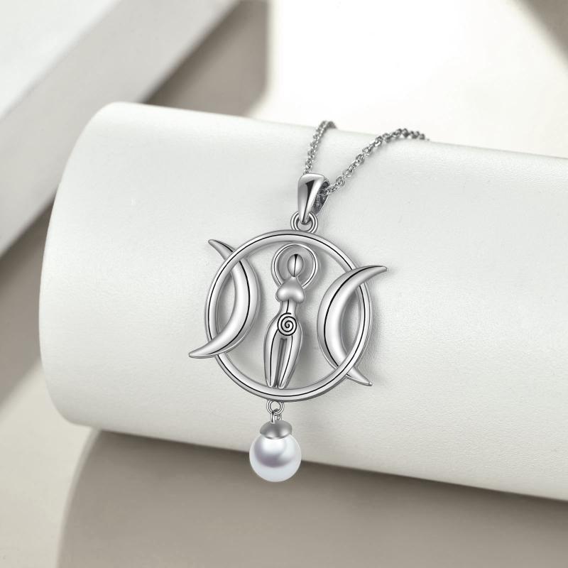 Triple Moon Goddess Necklace Amulet Wizard Pendant with Shell Pearl Necklace for Women | 5 | Wiccan Center