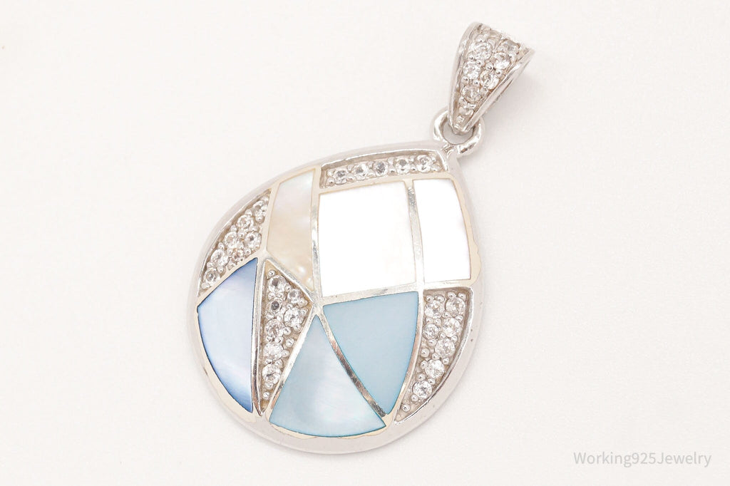 Large Vintage Mother Of Pearl Cubic Zirconia Sterling Silver Pendant | Jewelry > Necklaces > Pendants | Wiccan Center