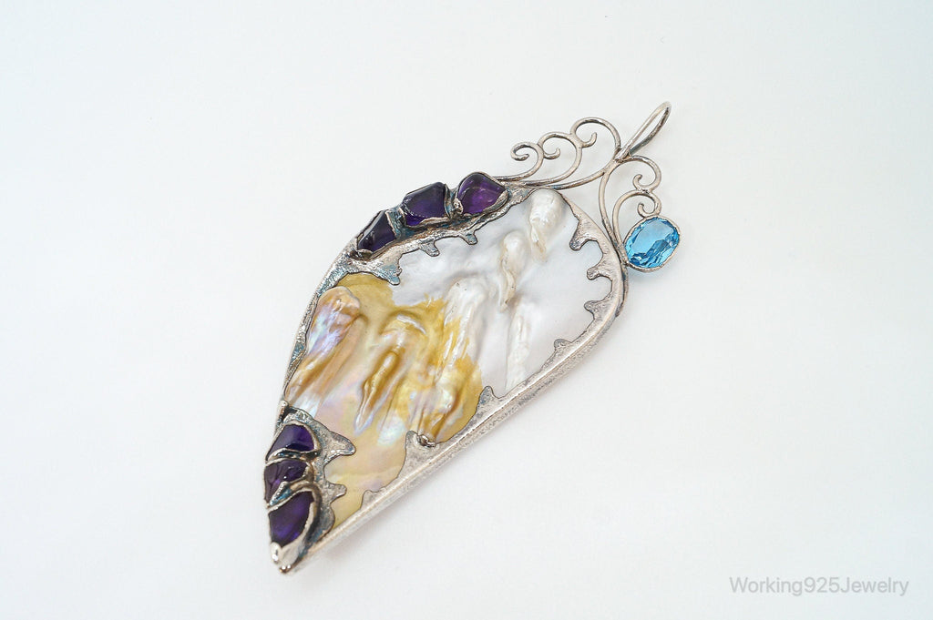 Large Vintage Multi Gem Modernist Sterling Silver Pendant | Jewelry > Necklaces > Pendants | Wiccan Center
