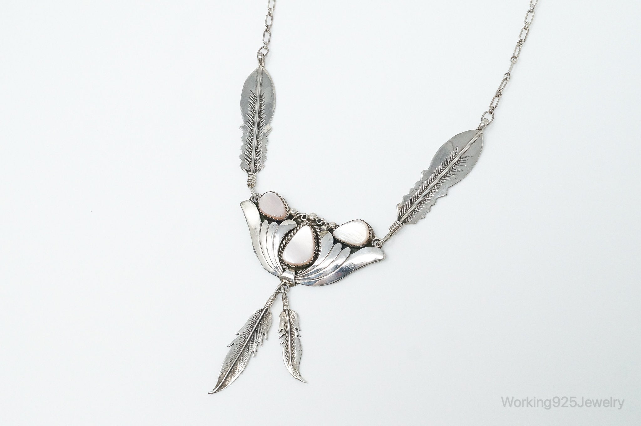 Vintage Native America Pink Mother Of Pearl Sterling Silver Necklace | Jewelry > Necklaces > Pendants | Wiccan Center