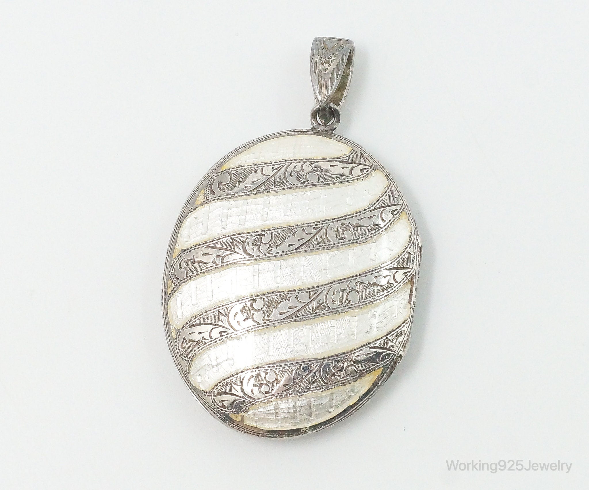Vintage Siam White Enamel Sterling Silver Locket Pendant | Jewelry > Necklaces > Pendants | Wiccan Center