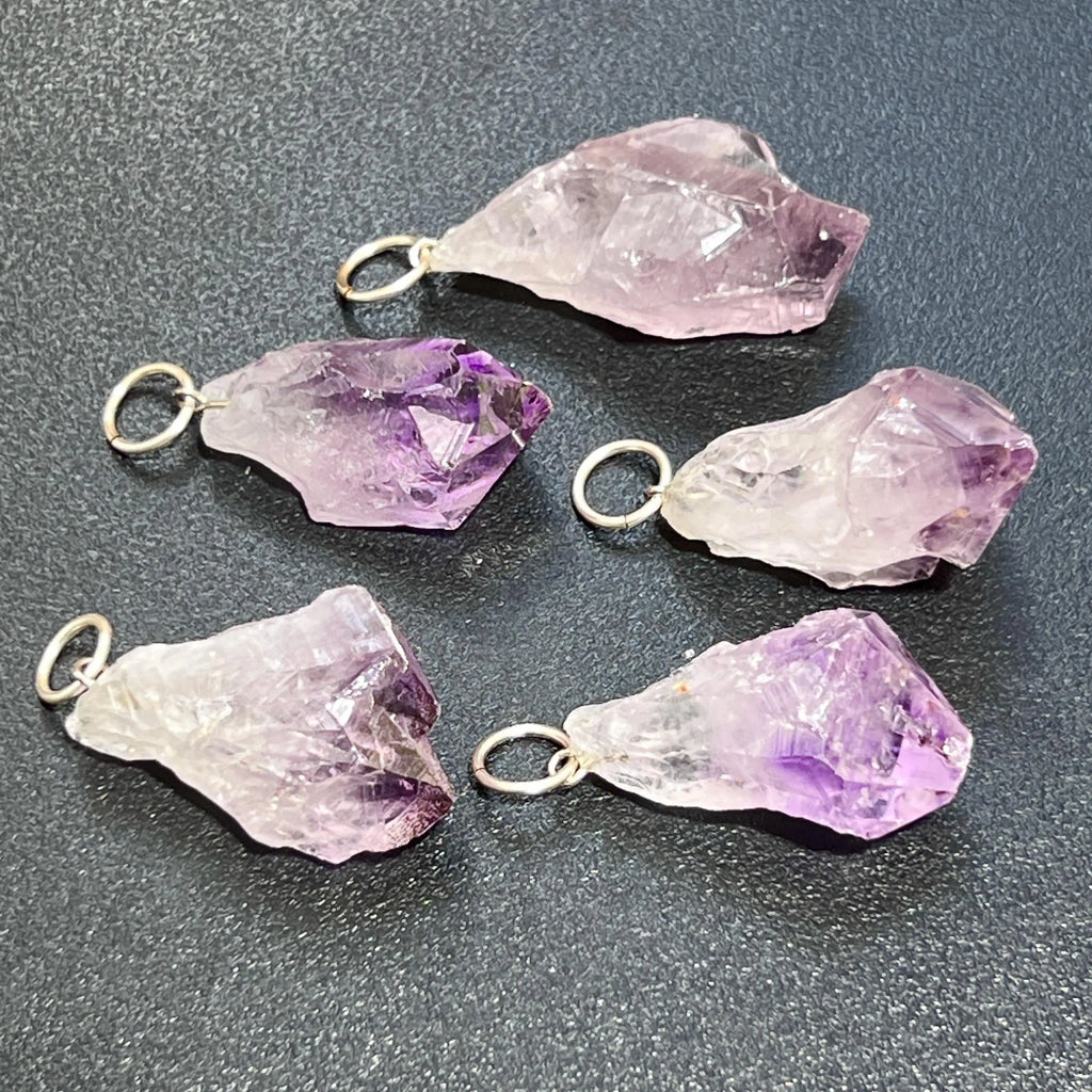 Raw Amethyst Crystal Point Pendant (Silver Ring) Rough Gemstone Jewelry Necklace Supply | Craft Supplies & Tools > Beads, Gems & Cabochons > Charms & Pendants > Pendants | Wiccan Center
