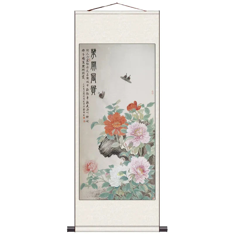 Peach Blossom Double Swallow Decorative Calligraphy and Painting Silk Gift Room Decor Aesthetic Wall Art Home Decor