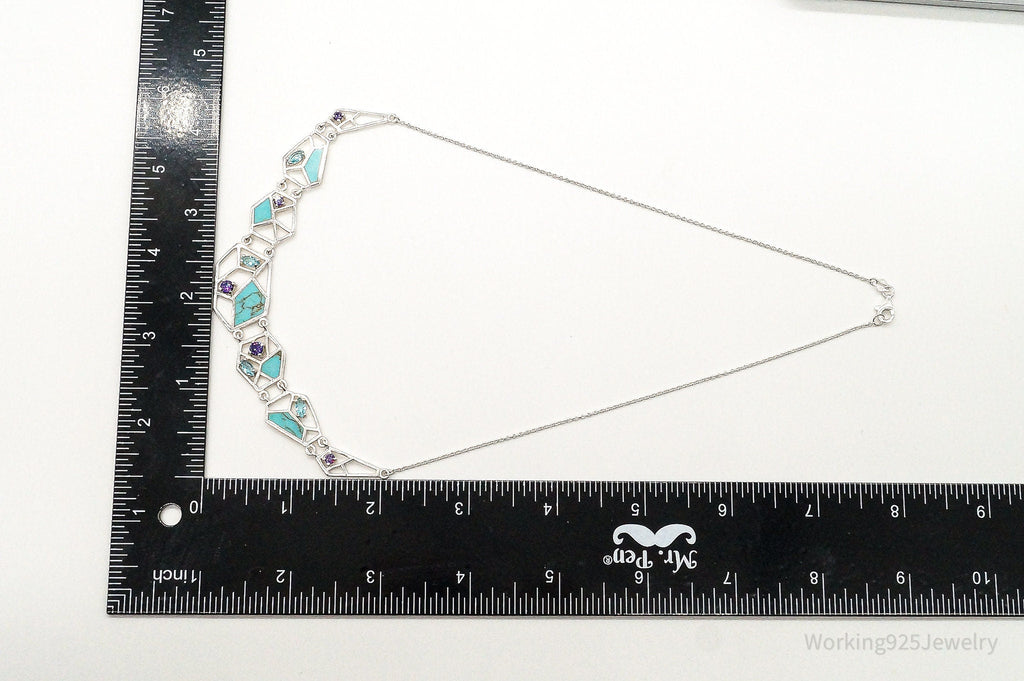 Amethyst Blue Topaz Turquoise Modernist Sterling Silver Necklace | Jewelry > Necklaces > Pendants | Wiccan Center