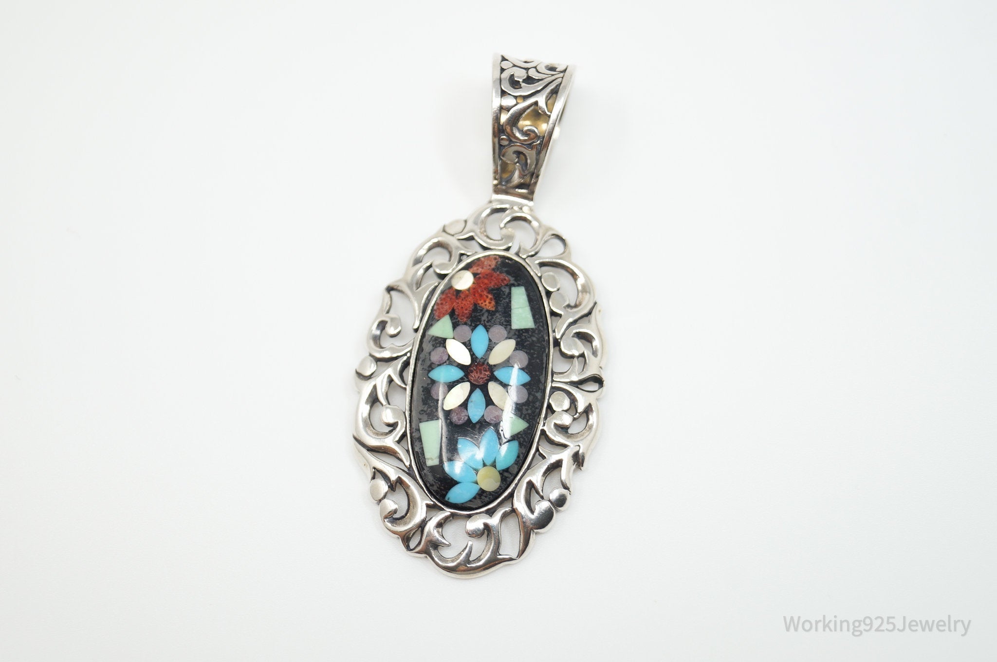 Vintage Carolyn Pollack Relios Multi Gem Flower Sterling Silver Pendant | Jewelry > Necklaces > Pendants | Wiccan Center