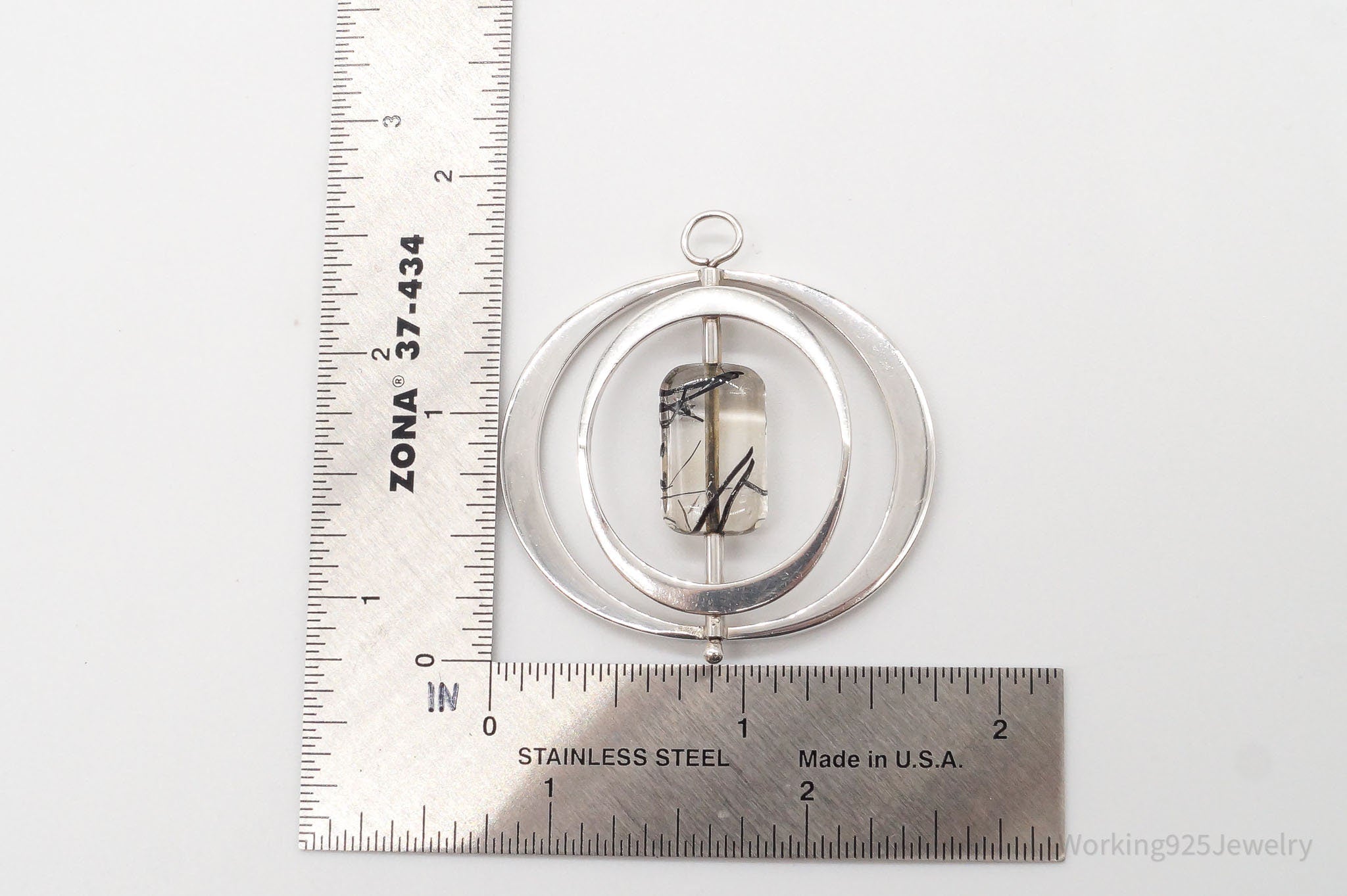 Large Vintage Black Rutilated Quartz Modernist Silver Necklace Pendant | Jewelry > Necklaces > Pendants | Wiccan Center